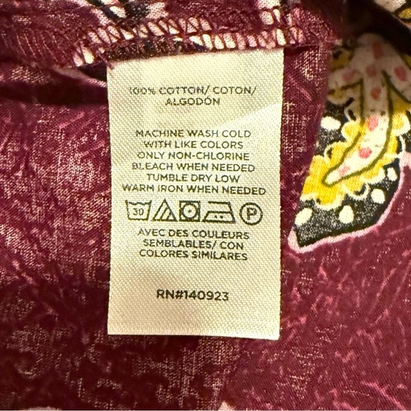 LOFT Floral Ruffle Sleeve Blouse Eggplant Purple Boho Top Size Large - Picture 5 of 5